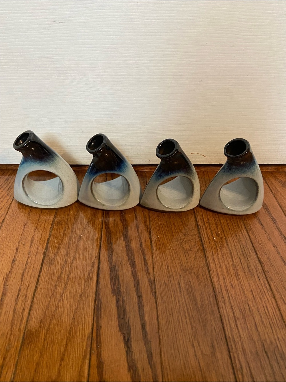 Vintage Peter Pots Set of 4 Ceramic Napkin Rings/Bud Vases in Seagull Blue